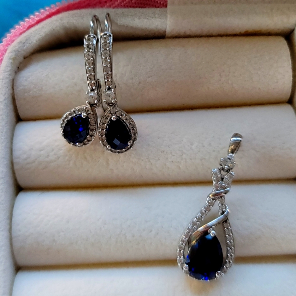 Silver Lab Grown Sapphire Set